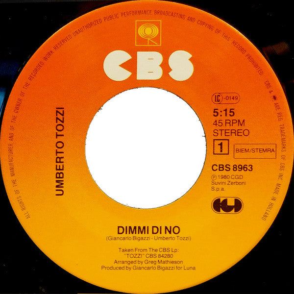 Umberto Tozzi - Dimmi Di No 32070 Vinyl Singles Vinyl Goed / Hoes Goed