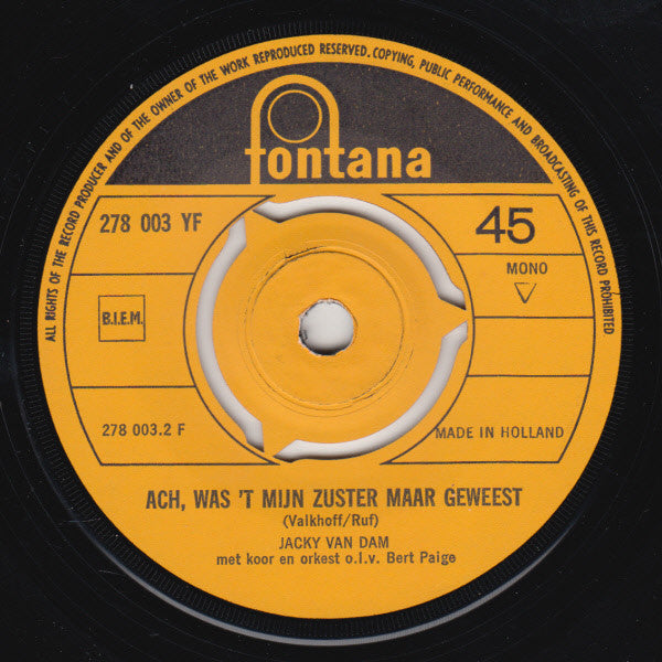 Jacky van Dam - Sjaan 29040 Vinyl Singles Vinyl Goed / Hoes Goed