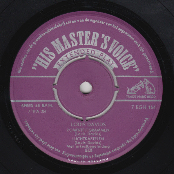 Louis Davids - Zomertelegrammen 13880 Vinyl Singles EP Vinyl Goed / Hoes Goed