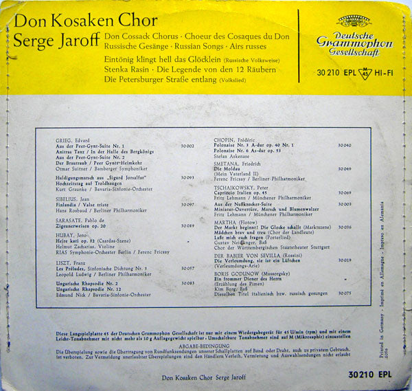 Don Kosaken Chor Serge Jaroff - Russische Gesange Vinyl Singles EP Vinyl Zeer Goed / Hoesje Goed "VINYLSINGLES.NL"