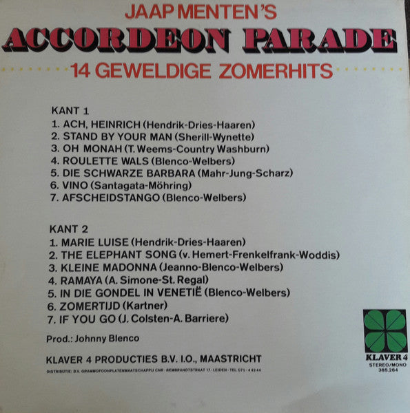 Jaap Menten - Jaap Menten´s Accordeon Parade (LP) 50666 Vinyl LP Vinyl Goed / Hoes Goed