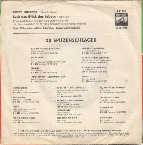 Conny Froboess - Kleine Lucienne (B-Keus) Vinyl Singles Vinyl Goed / Hoesje Slecht "VINYLSINGLES.NL"