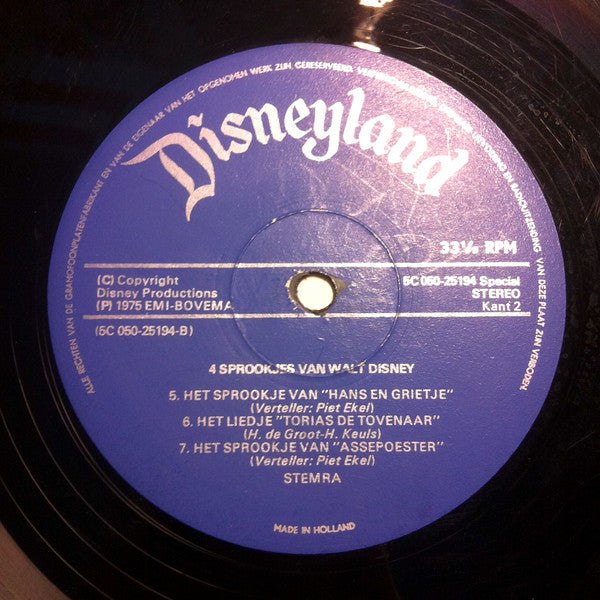 Various - 4 Sprookjes Van Walt Disney (LP) 51297 Vinyl LP Vinyl Goed / Hoes Goed
