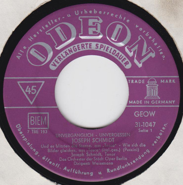 Joseph Schmidt - Joseph Schmidt 14722 Vinyl Singles EP Vinyl Goed / Hoes Goed