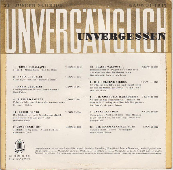 Joseph Schmidt - Joseph Schmidt 14722 Vinyl Singles EP Vinyl Goed / Hoes Goed