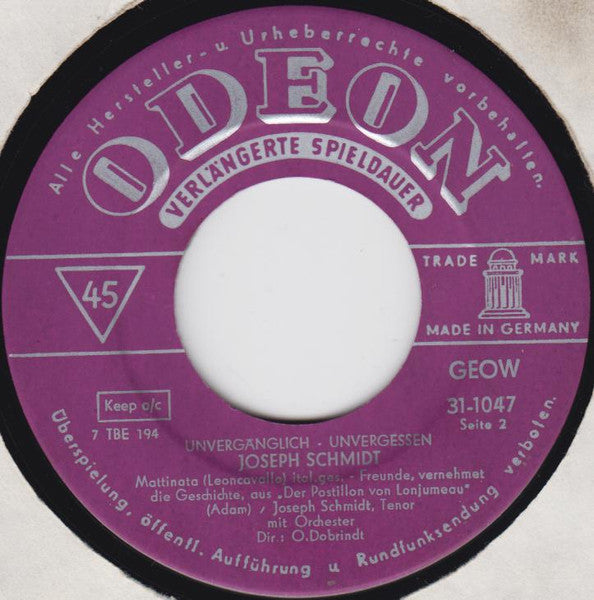 Joseph Schmidt - Joseph Schmidt 14722 Vinyl Singles EP Vinyl Goed / Hoes Goed
