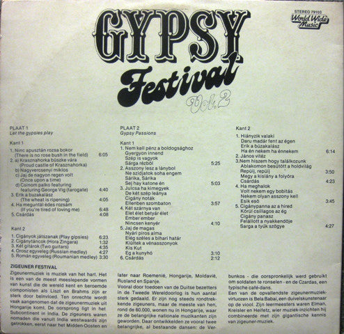 Bela Babai And His Gypsy Orchestra - Gypsy Festival Vol. 2 (LP) Vinyl LP Vinyl Zeer Goed / Hoesje Goed "VINYLSINGLES.NL"