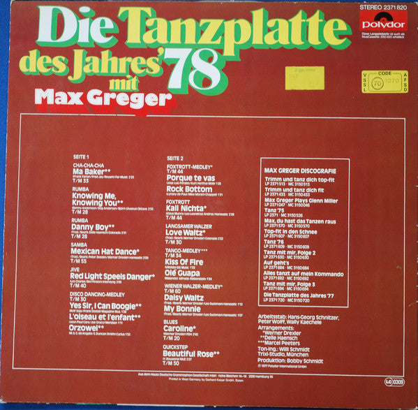 Max Greger - Die Tanzplatte Des Jahres '78 (LP) 42018 Vinyl LP Vinyl Goed / Hoes Goed
