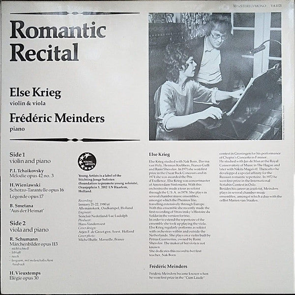 Else Krieg - Romantic Recital (LP) Vinyl LP Vinyl Zeer Goed / Hoesje Goed "VINYLSINGLES.NL"