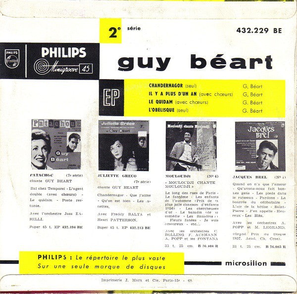 Guy Béart - * Vinyl Singles EP Vinyl Zeer Goed / Hoesje Goed "VINYLSINGLES.NL"