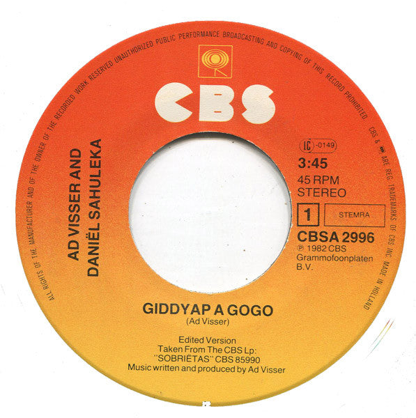 Ad Visser & Daniel Sahuleka - Giddyap A Gogo 14544 Vinyl Singles Vinyl Goed / Hoes Goed