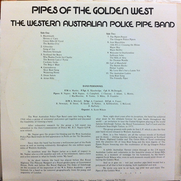 Western Australia Police Pipe Band - Pipes Of The Golden West (LP) 51104 Vinyl LP Vinyl Goed / Hoes Goed