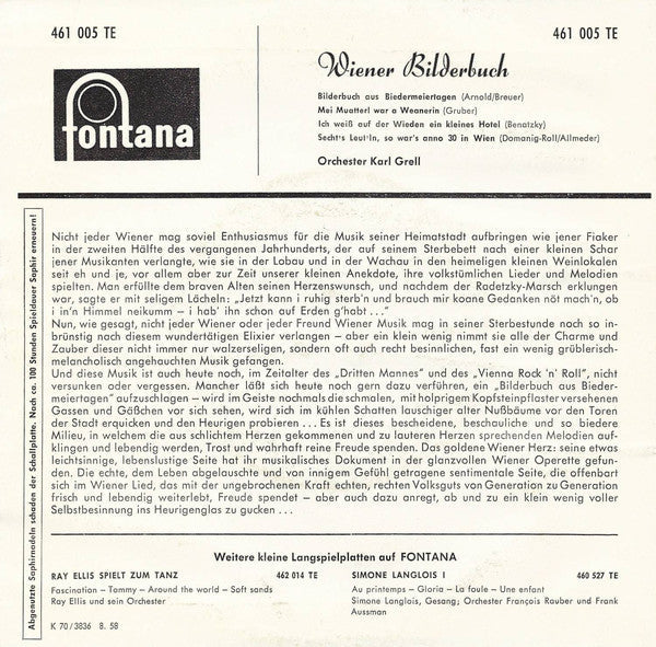 Karl Grell Und Sein Orchester - Wiener Bilderbuch 12546 Vinyl Singles EP Vinyl Goed / Hoes Goed