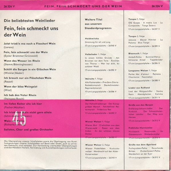 Unknown Artist - Fein, Fein Schmeckt Uns Der Wein 34825 Vinyl Singles Vinyl Goed / Hoes Goed