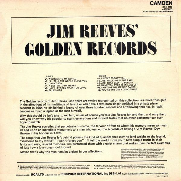 Jim Reeves – Jim Reeves' Goldene Schallplatten (LP) 42338