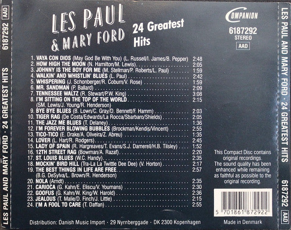 Les Paul & Mary Ford - 24 Greatest Hits (CD) 70297 Compact Disc Vinyl Goed / Hoes Goed