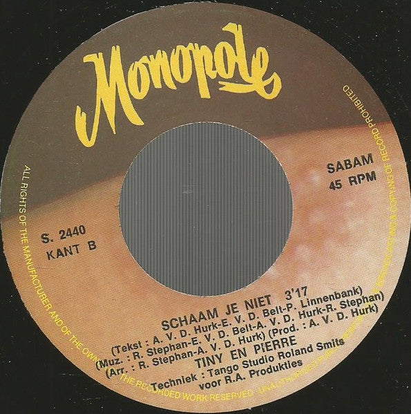 Tiny & Pierre - 'n Fijne Zomer 34410 Vinyl Singles Vinyl Goed / Hoes Goed