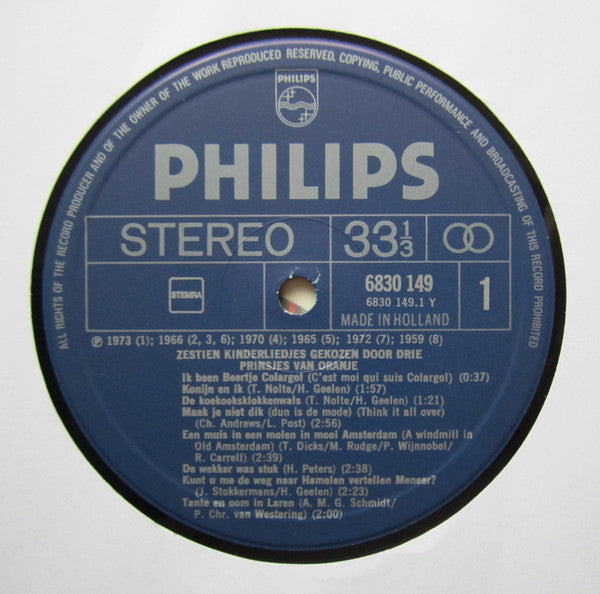 Various - Sechzehn Kinderlieder, ausgewählt von den drei Prinzen von Oranien (LP) 46082