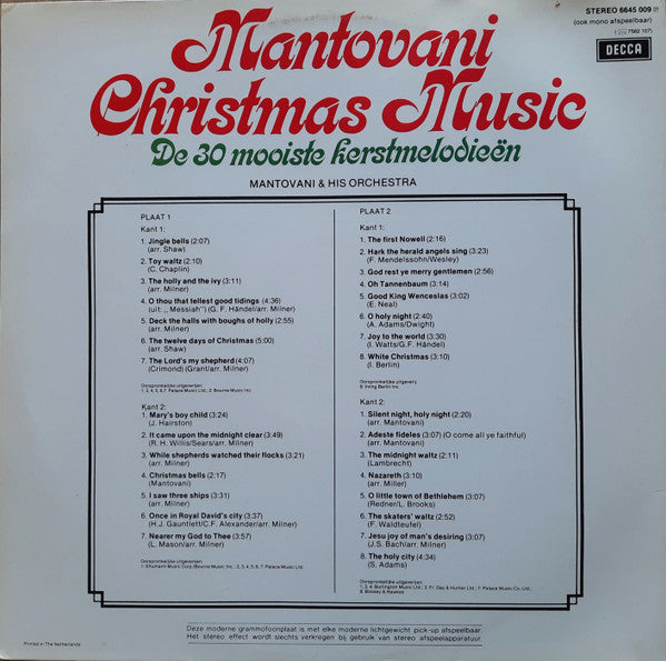 Mantovani – Christmas Music - De 30 Mooiste Kerstmelodieën (LP) 51422 Vinyl LP Dubbel Vinyl Goed / Hoes Goed