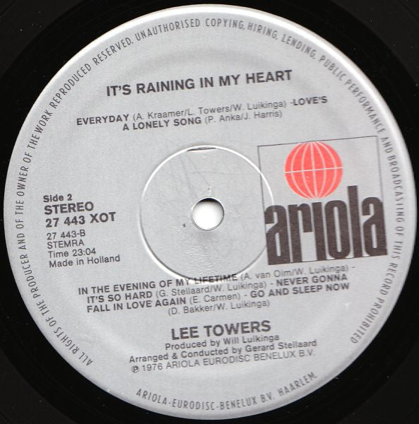 Lee Towers - It's Raining In My Heart (LP) 48145 Vinyl LP Vinyl Goed / Hoes Goed