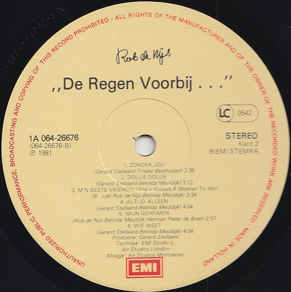 Rob de Nijs - De Regen Voorbij (LP) 51235 Vinyl LP Vinyl Goed / Hoes Goed