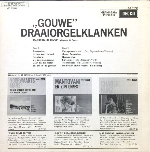 Draaiorgel "De Gouwe" - "Gouwe" Draaiorgelklanken (LP) Vinyl LP Vinyl Zeer Goed / Hoesje Goed "VINYLSINGLES.NL"
