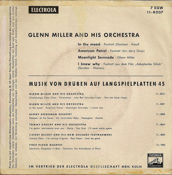 Glenn Miller And His Orchestra - Glenn Miller Music Vinyl Singles EP Vinyl Zeer Goed / Hoesje Goed "VINYLSINGLES.NL"