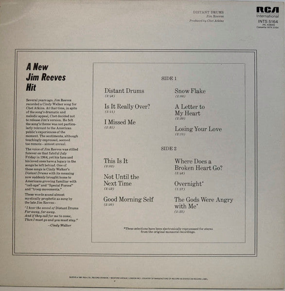 Jim Reeves - Distant Drums (LP) 40650 Vinyl LP Vinyl Goed / Hoes Goed
