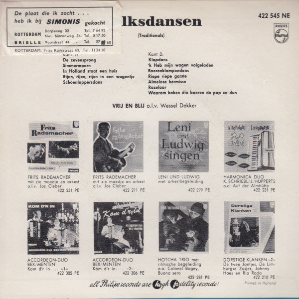Vrij En Blij - Volksdansen -2- / Dutch Country Dances 43540 Vinyl Singles EP Vinyl Goed / Hoes Goed