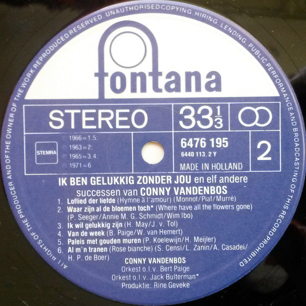 Conny Vandenbos - Ik Ben Gelukkig Zonder Jou (LP) Vinyl LP Vinyl Zeer Goed / Hoesje Goed "VINYLSINGLES.NL"
