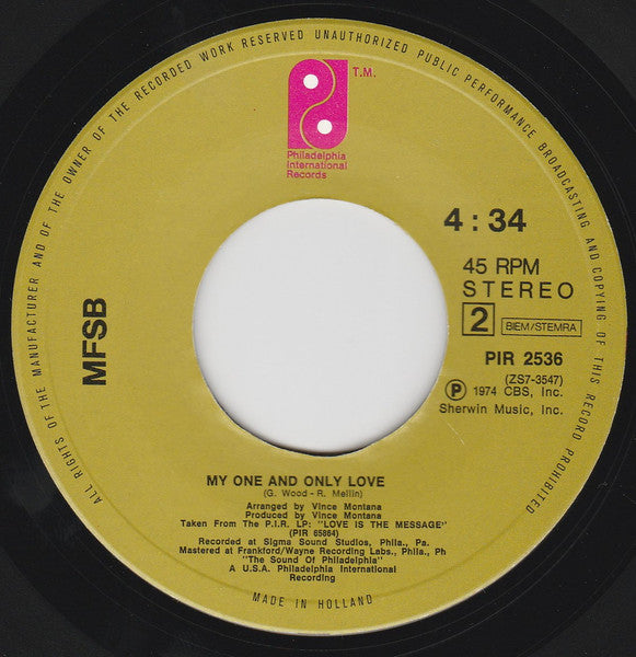 MFSB Featuring The Three Degrees - Love Is The Message 31664 Vinyl Singles Vinyl Goed / Hoes Redelijk