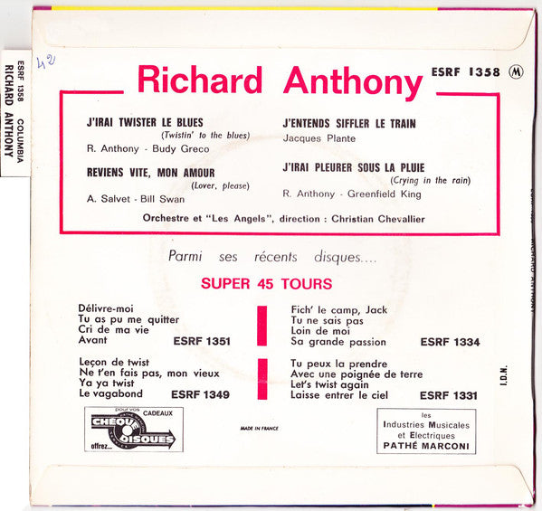 Richard Anthony - J'irai Twister Le Blues 27262 Vinyl Singles EP Vinyl Goed / Hoes Goed