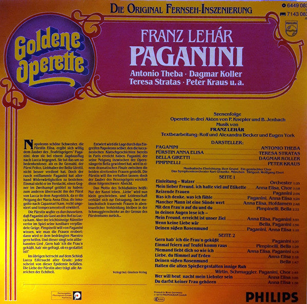 Franz Lehár - Paganini (LP) Vinyl LP Vinyl Zeer Goed / Hoesje Goed "VINYLSINGLES.NL"