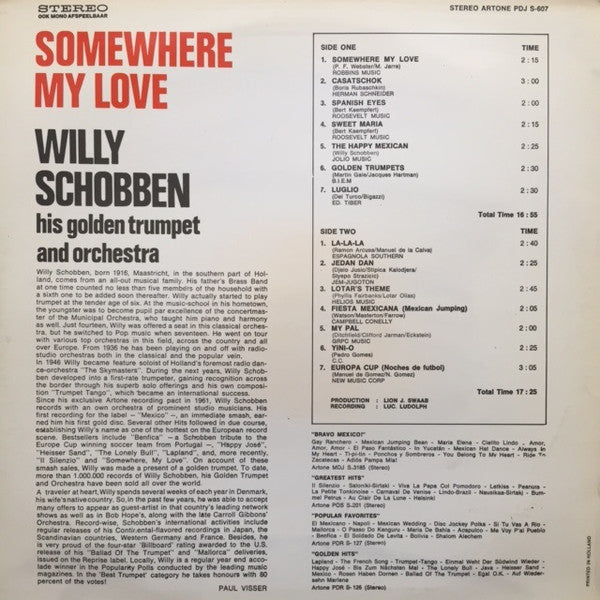 Willy Schobben - Somewhere My Love (LP) 40914 Vinyl LP Vinyl Goed / Hoes Goed