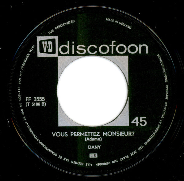 Dany / Jean Paul - Vous Permettez Monsieur / Tombe La Neige 13726 Vinyl Singles Vinyl Goed / Hoes Goed