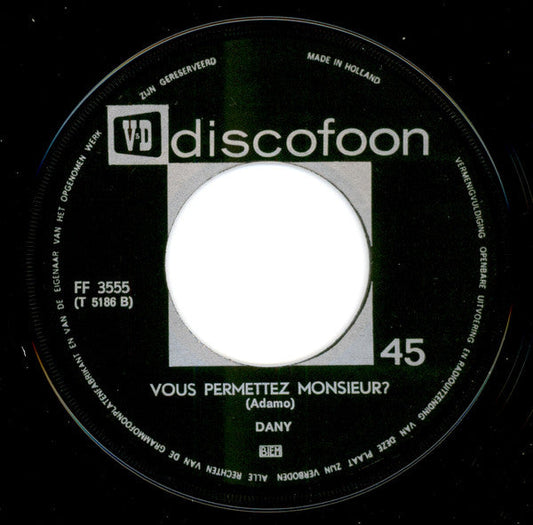 Dany / Jean Paul - Vous Permettez Monsieur / Tombe La Neige 13726 Vinyl Singles Vinyl Goed / Hoes Goed