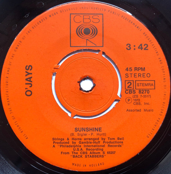 O'Jays - Back Stabbers 33010 Vinyl Singles Vinyl Goed / Hoes Goed