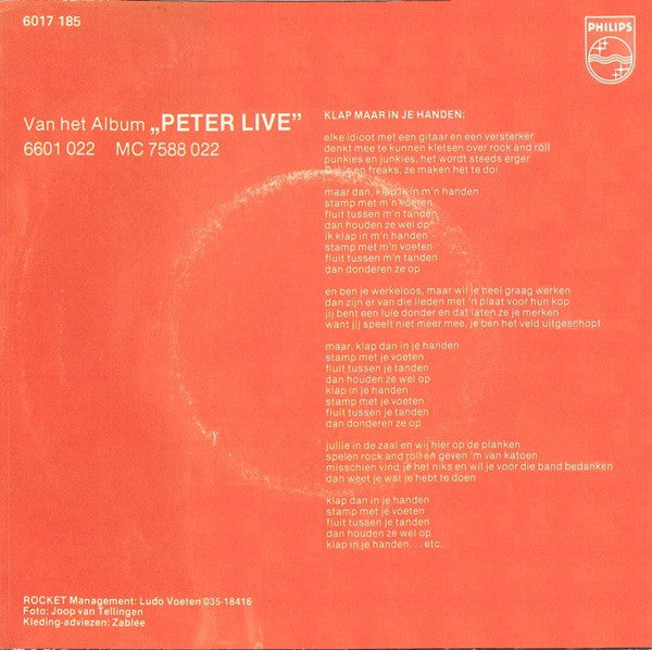 Peter Koelewijn & Zijn Rockets - Klap Maar In Je Handen 41540 Vinyl Singles Vinyl Goed / Hoes Goed