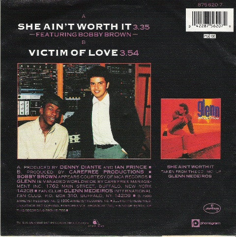 Glenn Medeiros Featuring Bobby Brown - She Ain't Worth It Vinyl Singles Vinyl Zeer Goed / Hoesje Goed "VINYLSINGLES.NL"
