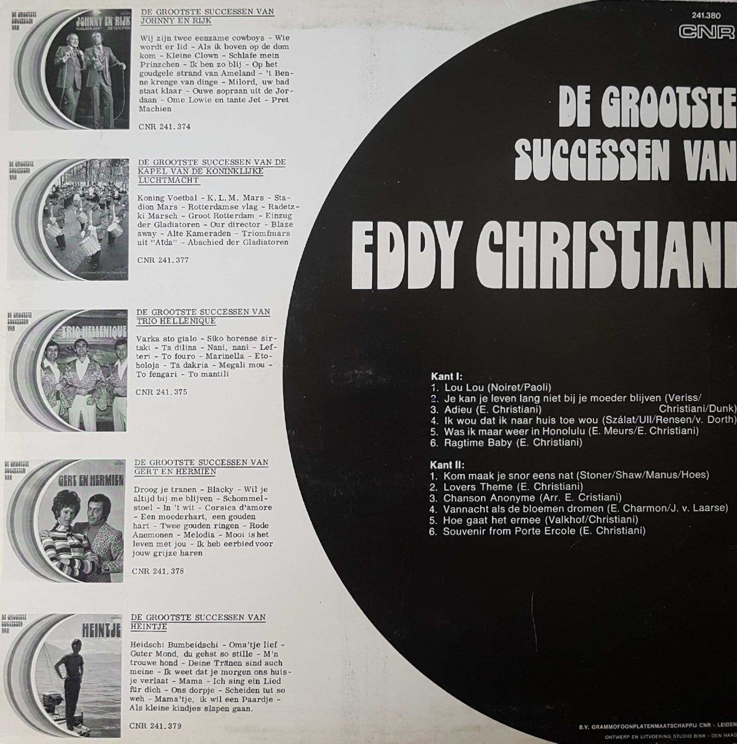 Eddy Christiani - De Grootste Successen Van (LP) Vinyl LP Vinyl Zeer Goed / Hoesje Goed "VINYLSINGLES.NL"