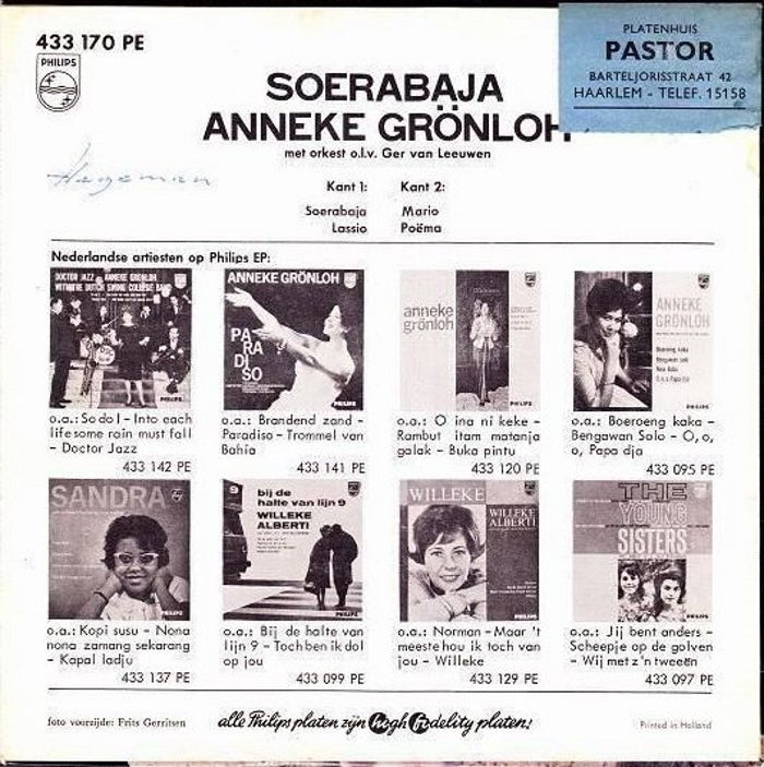 Anneke Grönloh - Soerabaja 29512 Vinyl Singles EP Vinyl Goed / Hoes Goed