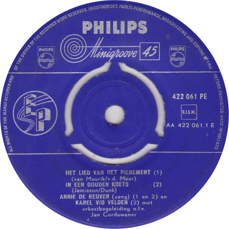 Annie de Reuver En Karel van der Velden - Het Lied Van Het Pierement 39961 Vinyl Singles EP Vinyl Goed / Hoes Generic