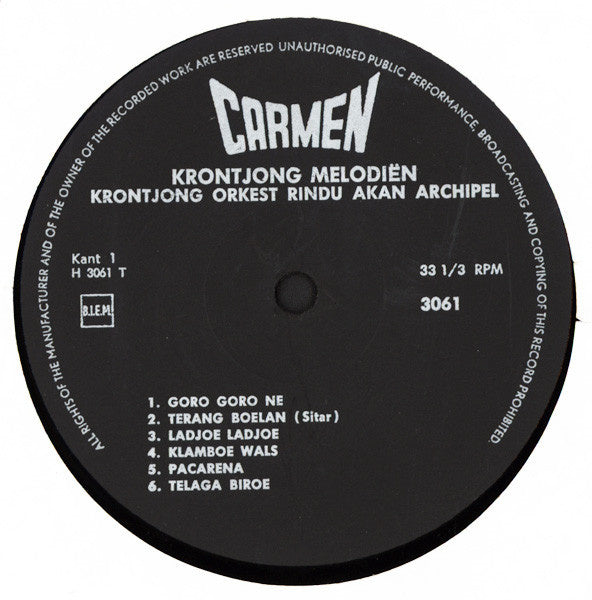 Krontjong Orkest Rindu Akan Archipel - Krontjong Melodieën (LP) (B)