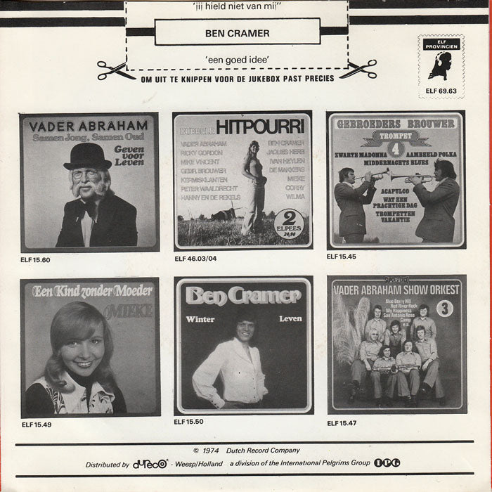 Ben Cramer - Jij Hield Niet Van Mij 32615 Vinyl Singles Vinyl Goed / Hoes Goed