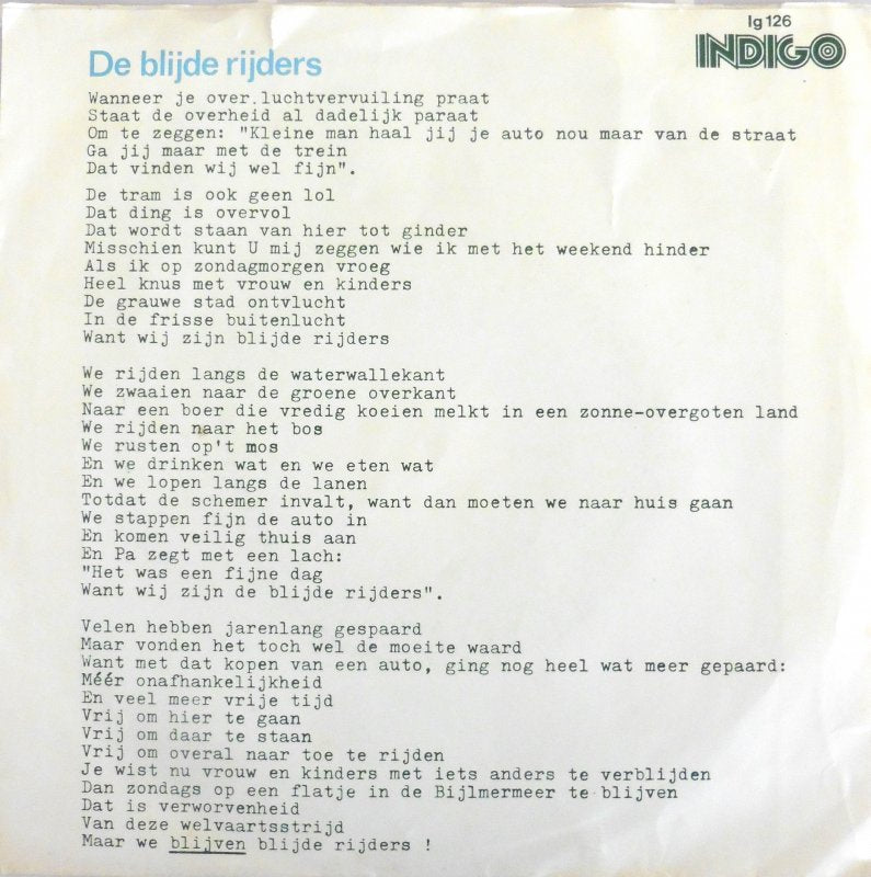 Ben Versluis - De Blijde Rijders 31472 Vinyl Singles Vinyl Goed / Hoes Goed