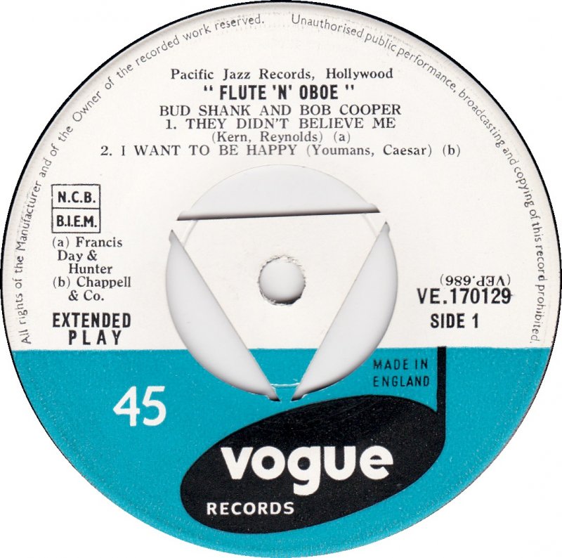 Bud Shank en Bob Cooper - Flute 'n Oboe 17712 Vinyl Singles EP Vinyl Goed / Hoes Goed