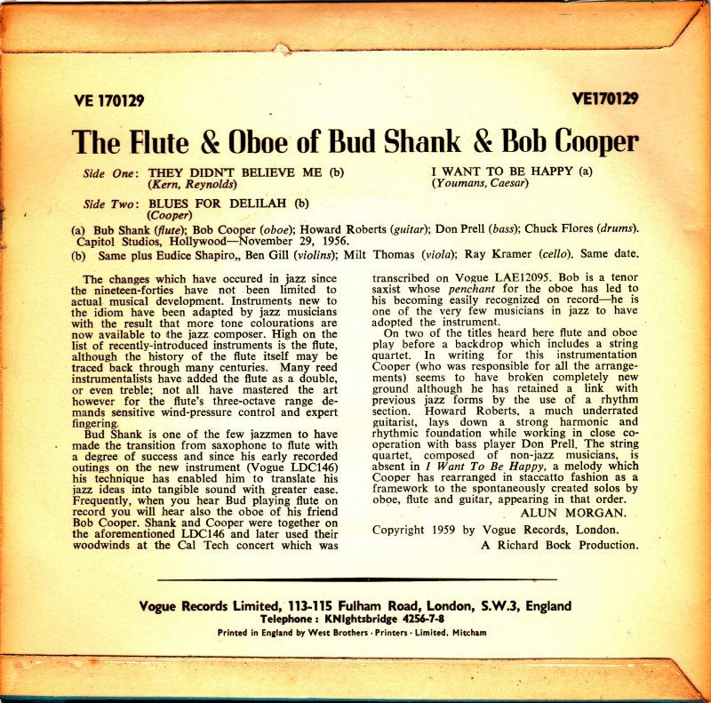 Bud Shank en Bob Cooper - Flute 'n Oboe 17712 Vinyl Singles EP Vinyl Goed / Hoes Goed