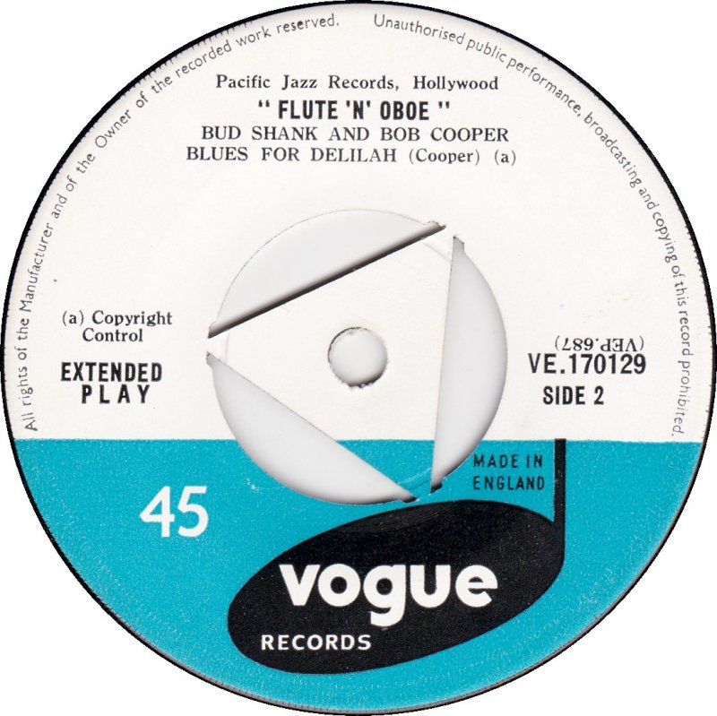 Bud Shank en Bob Cooper - Flute 'n Oboe Vinyl Singles EP Vinyl Zeer Goed / Hoesje Goed "VINYLSINGLES.NL"