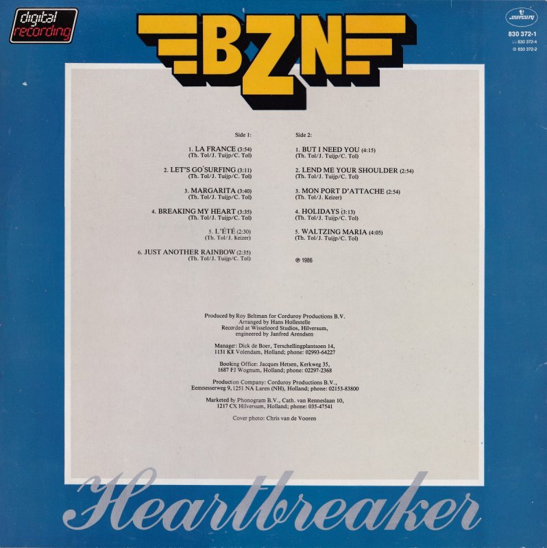 BZN - Heartbreaker (LP) Vinyl LP Vinyl Zeer Goed / Hoesje Goed "VINYLSINGLES.NL"