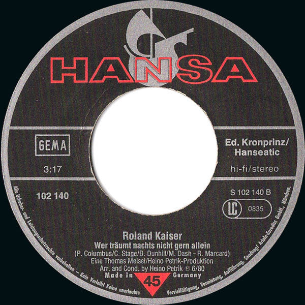 Roland Kaiser - Santa Maria 41814 Vinyl Singles Vinyl Goed / Hoes Goed